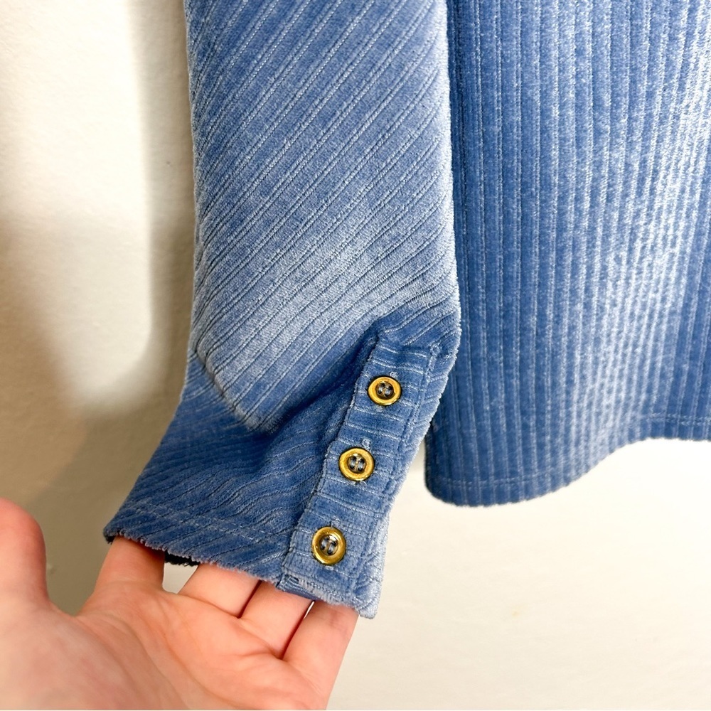 Soft Surroundings Lucy Luxe Top Blue Ribbed Velvet Long Sleeve‎ Top Small S - Picture 4 of 8